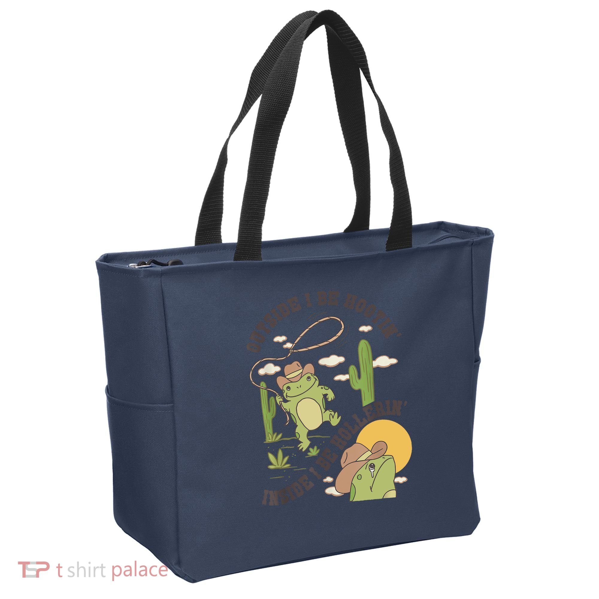 Outside I Be Hootin Inside I Be Hollerins Frog Tote Bag