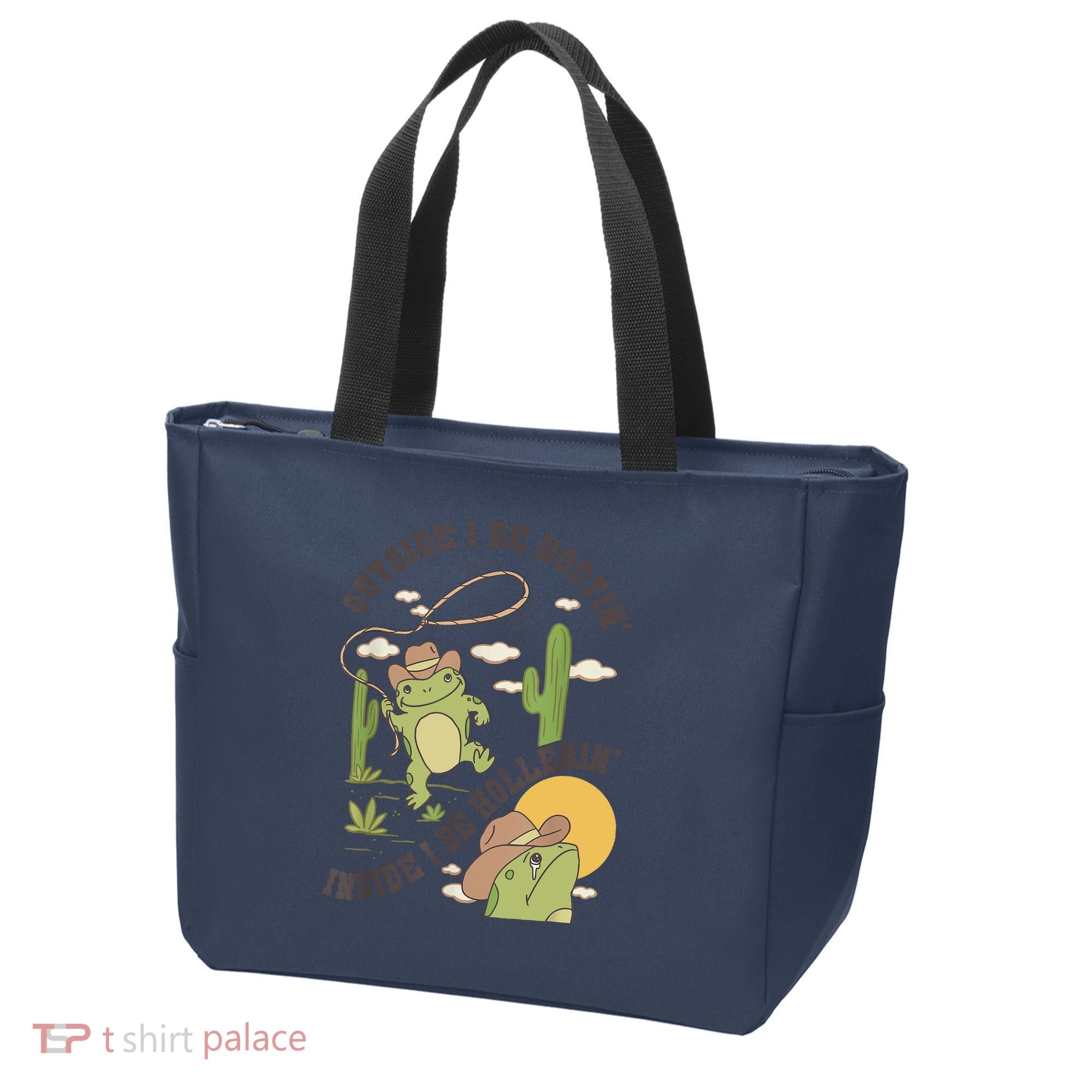 Outside I Be Hootin Inside I Be Hollerins Frog Tote Bag