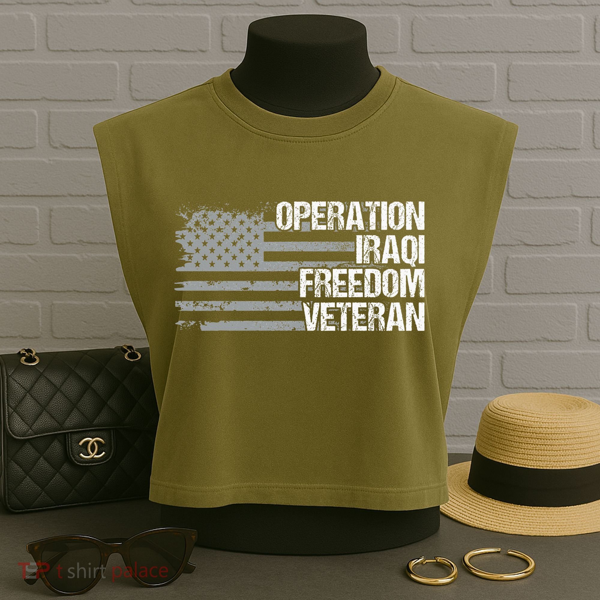 Operation Iraqi Freedom Dad Grandpa Us Flag Garment-Dyed Women's Muscle Tee