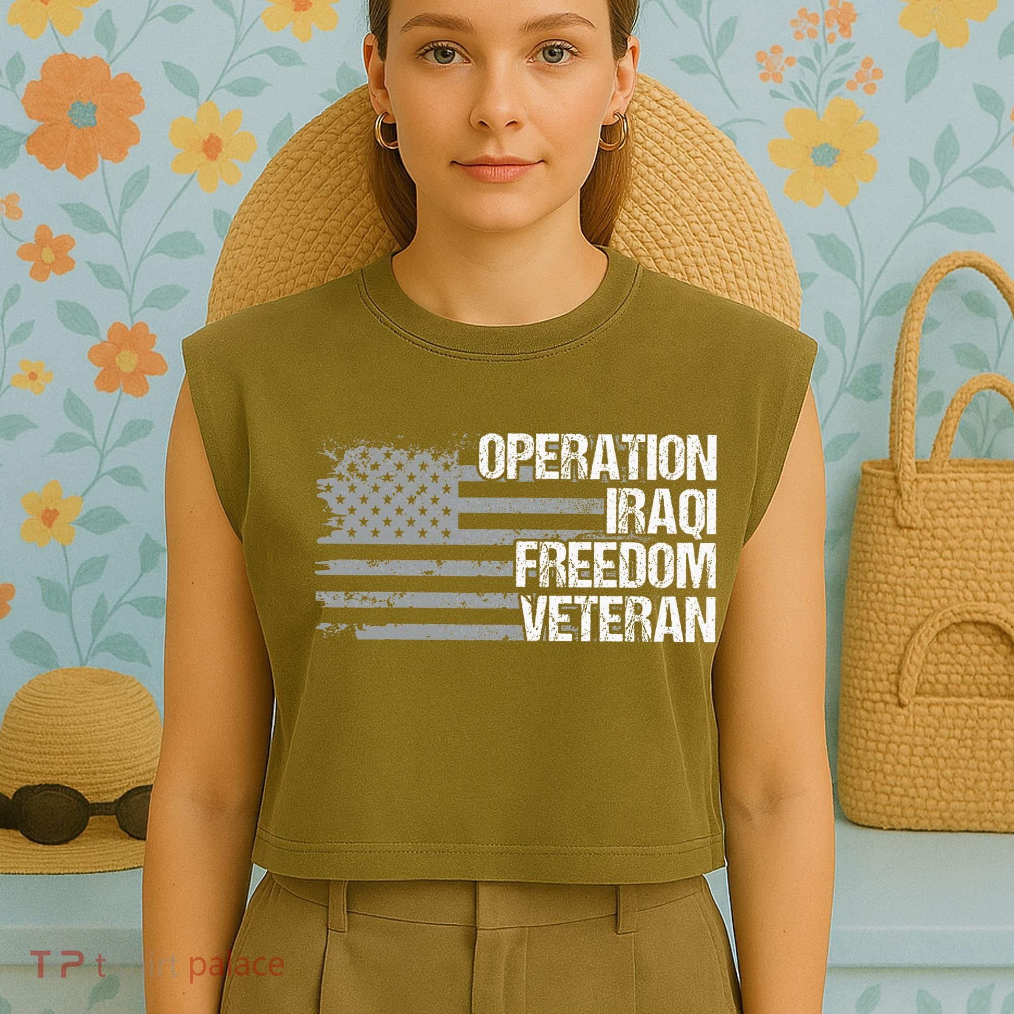 Operation Iraqi Freedom Dad Grandpa Us Flag Garment-Dyed Women's Muscle Tee