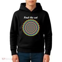 Optical Illusion Find The Cat Kids Hoodie thumb 4