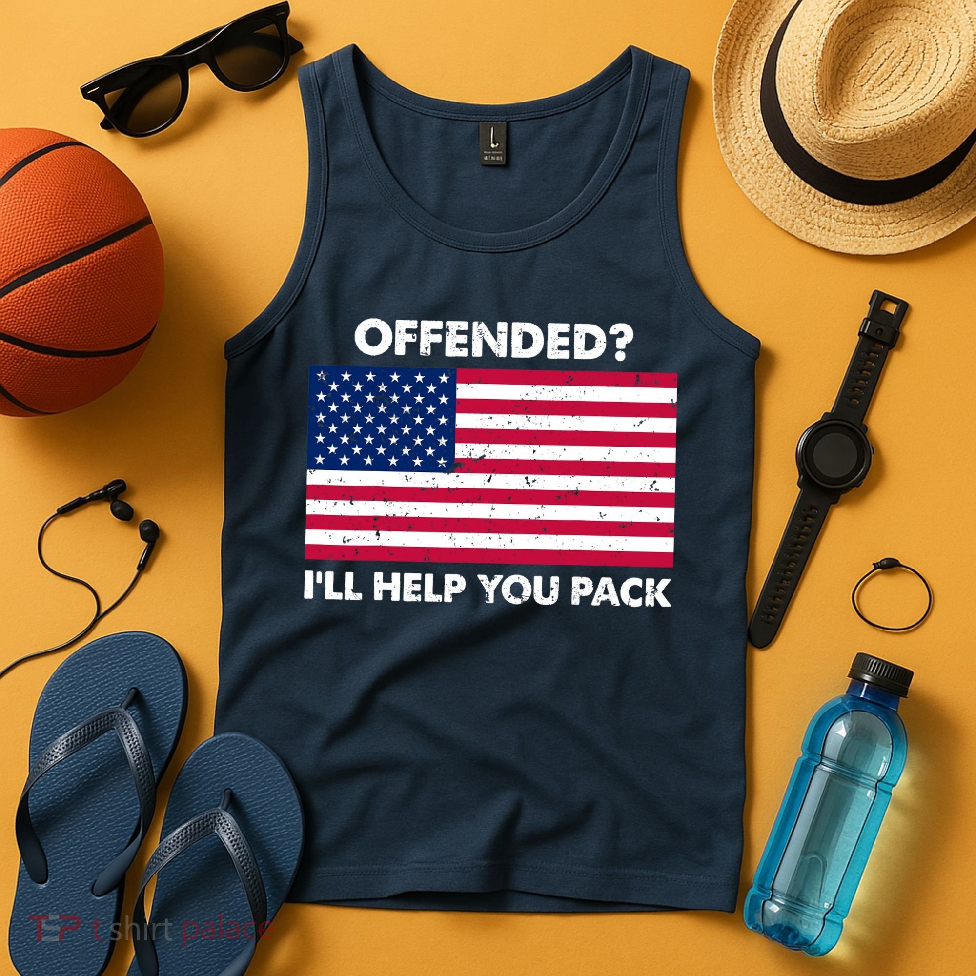 Offended? I'll Help You Pack Patriotic USA Flag Tank Top
