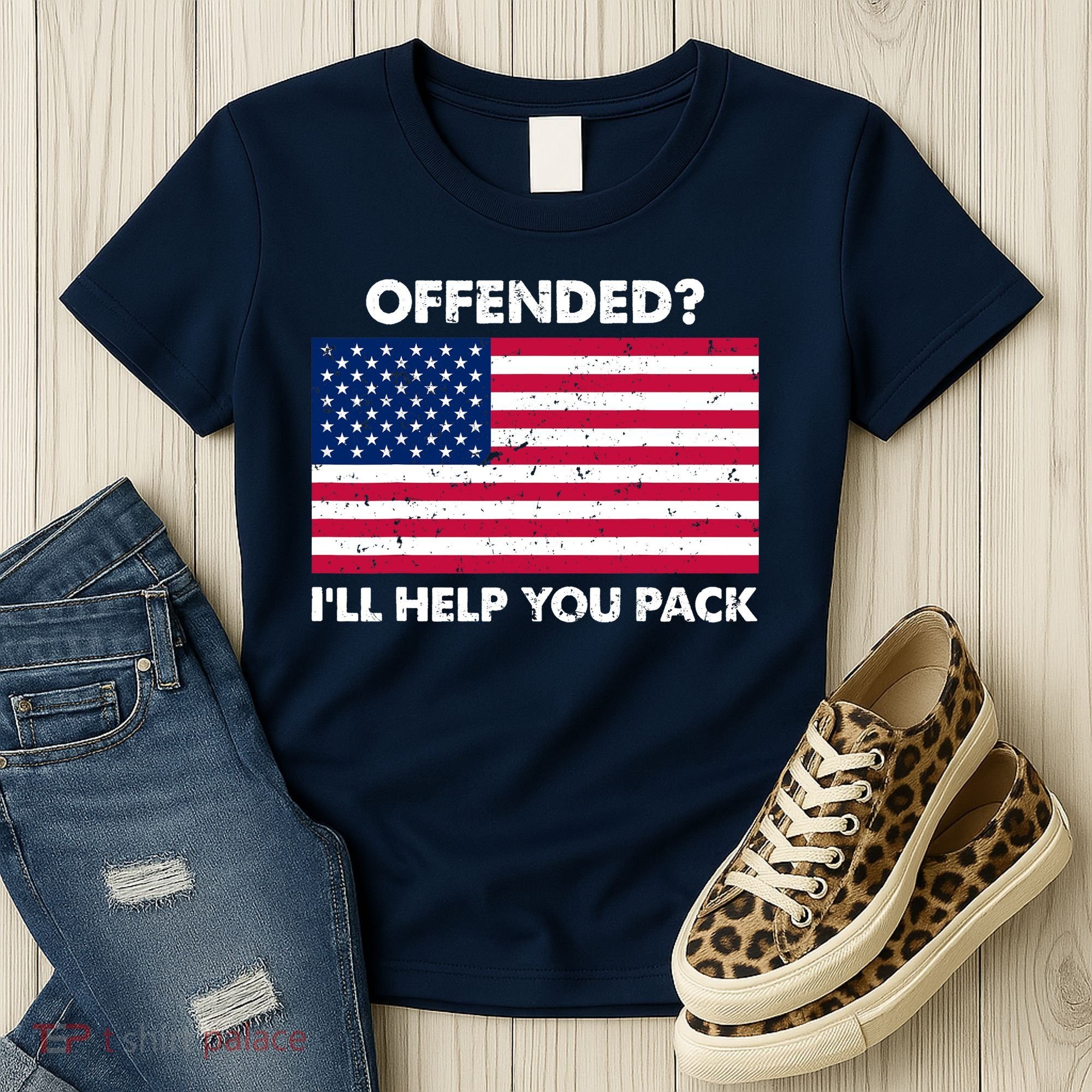 Offended? I'll Help You Pack Patriotic USA Flag Women's T-Shirt