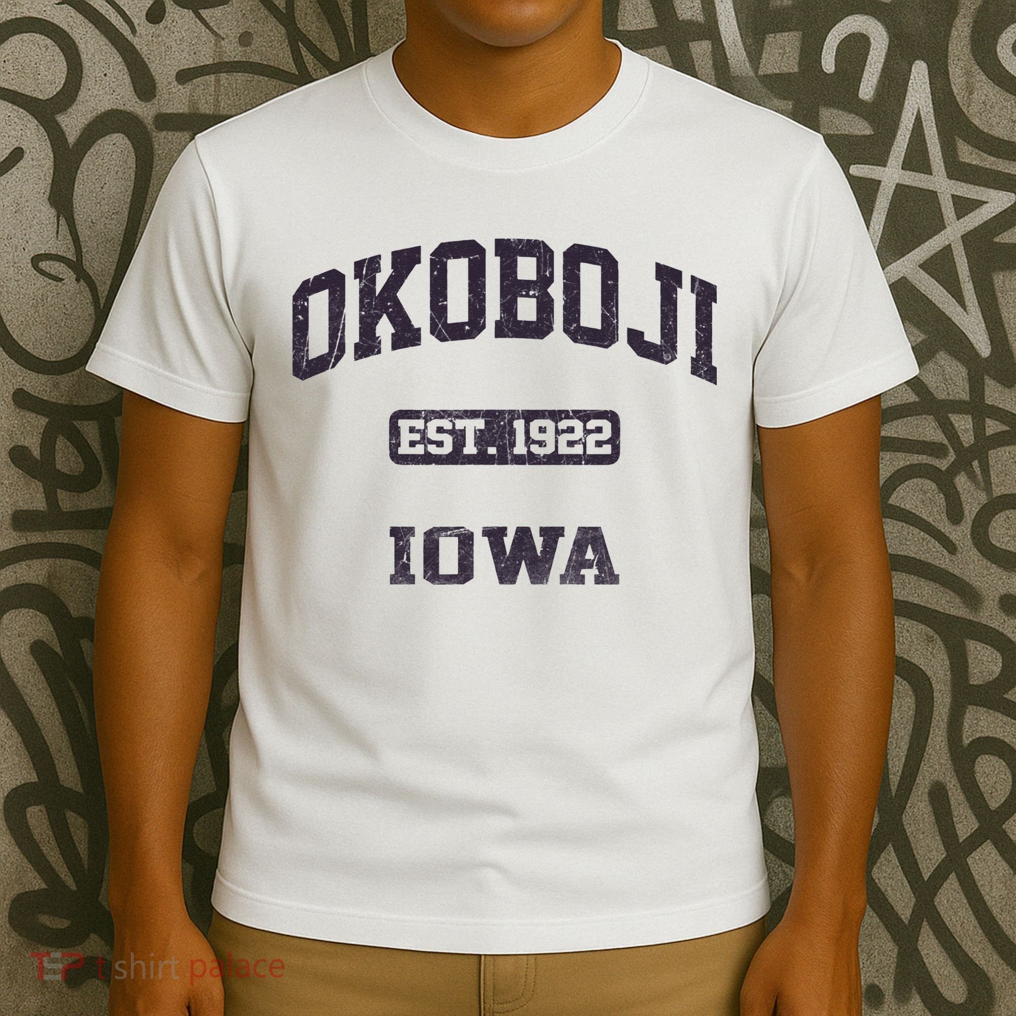 Okoboji Iowa IA vintage State Athletic style T-Shirt