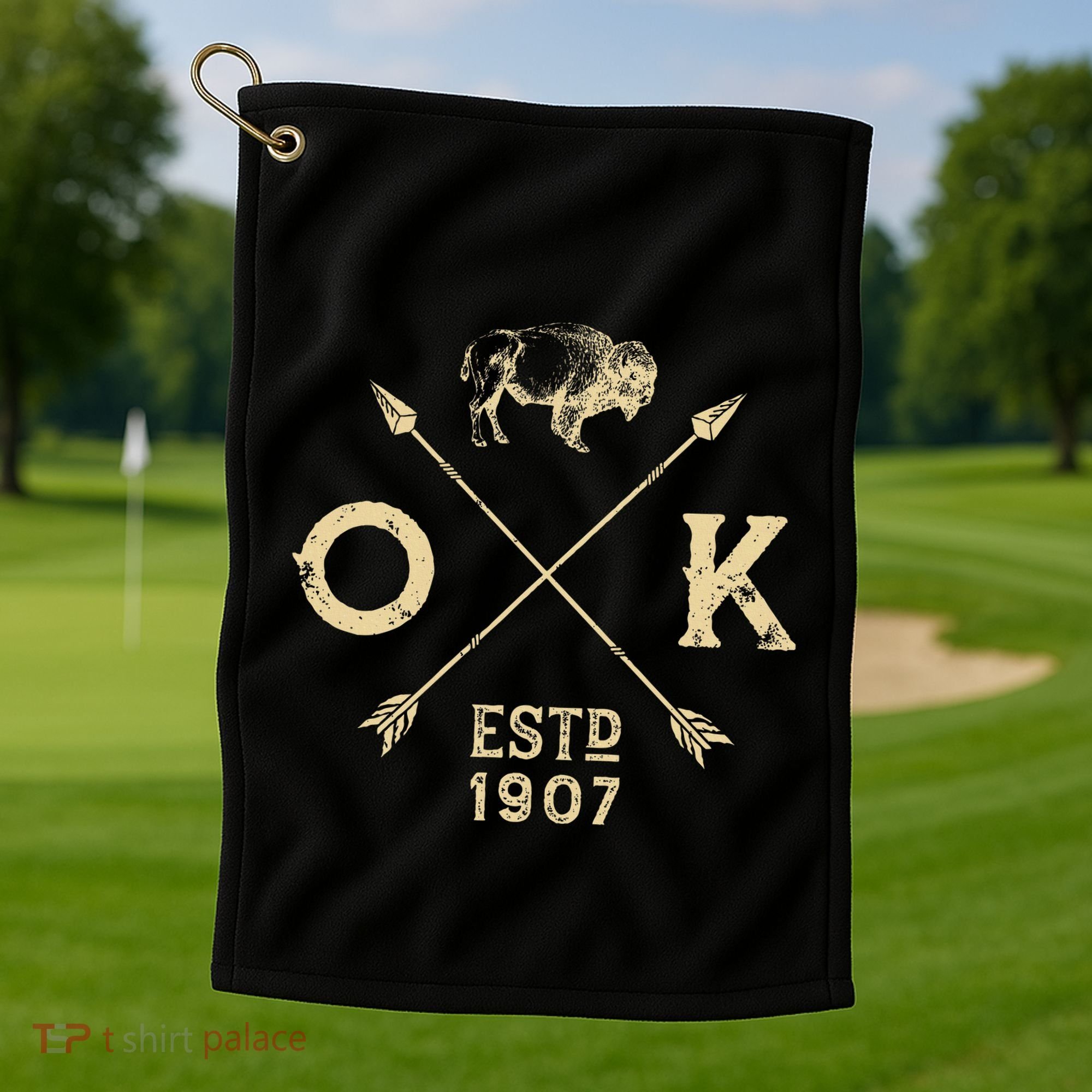 Oklahoma I Love State Arrow Bison Buffalo Golf Towel