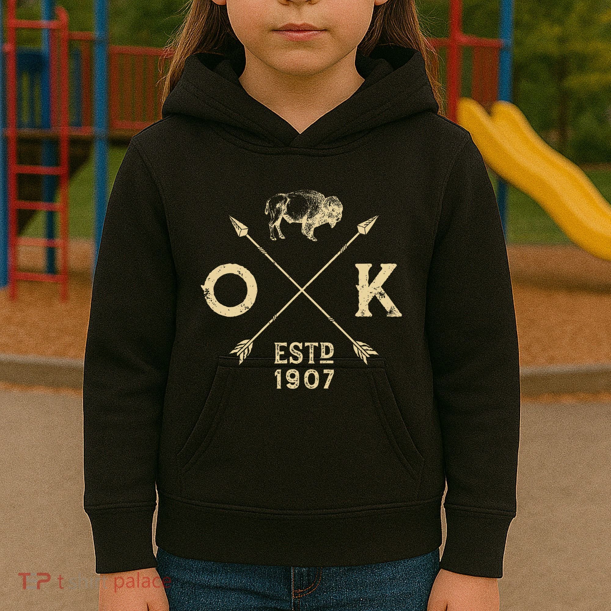 Oklahoma I Love State Arrow Bison Buffalo Kids Hoodie