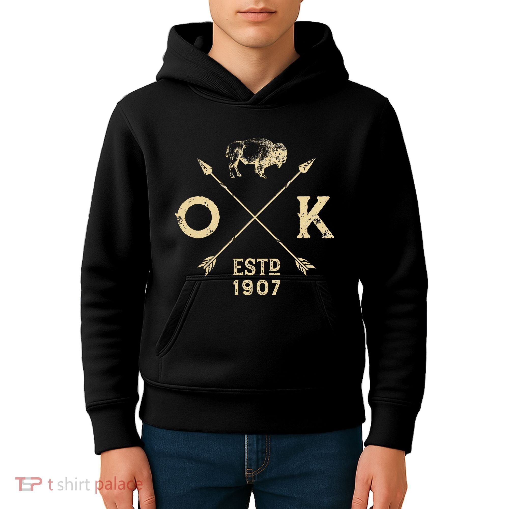 Oklahoma I Love State Arrow Bison Buffalo Kids Hoodie
