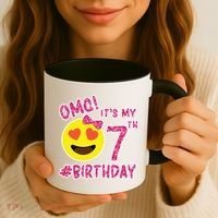 Omg It's My 7th Birthday Emoji For Birthday Girls Coffee Mug thumb 3