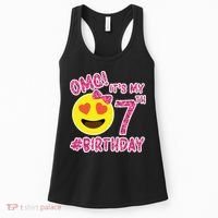 Omg It's My 7th Birthday Emoji For Birthday Girls Women's Tank Top thumb 0