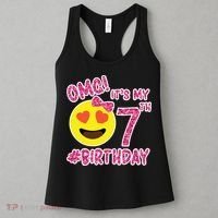 Omg It's My 7th Birthday Emoji For Birthday Girls Women's Tank Top thumb 3