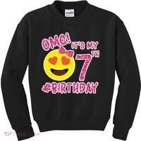 Omg It's My 7th Birthday Emoji For Birthday Girls Kids Sweatshirt thumb 0