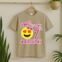 Omg It's My 7th Birthday Emoji For Birthday Girls T-Shirt thumb 2