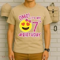 Omg It's My 7th Birthday Emoji For Birthday Girls T-Shirt thumb 6