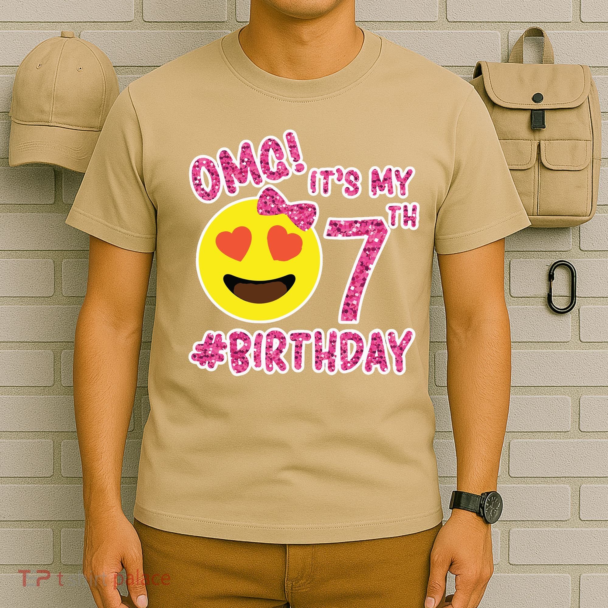 Omg It's My 7th Birthday Emoji For Birthday Girls T-Shirt