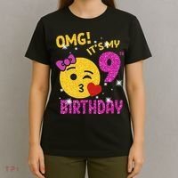 OMG It's My 9th Birthday Girl Cute 9 Yrs Old Birthday Party T-Shirt thumb 4