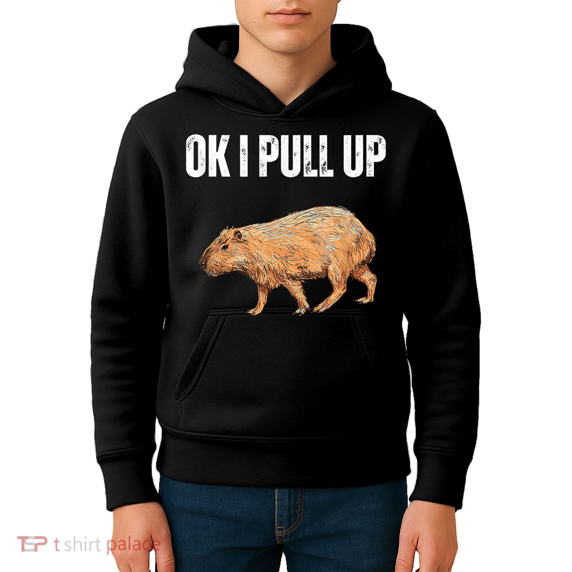 Ok I Pull Up Capybara Shirt Funny Capybara Meme Ok I Pull Up Kids Hoodie