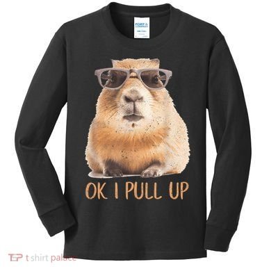 Ok I Pull Up Capybara Kids Long Sleeve Shirt