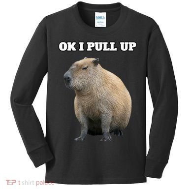 Ok I Pull Up Capybara Kids Long Sleeve Shirt