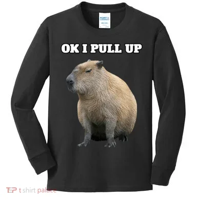 Ok I Pull Up Capybara Kids Long Sleeve Shirt