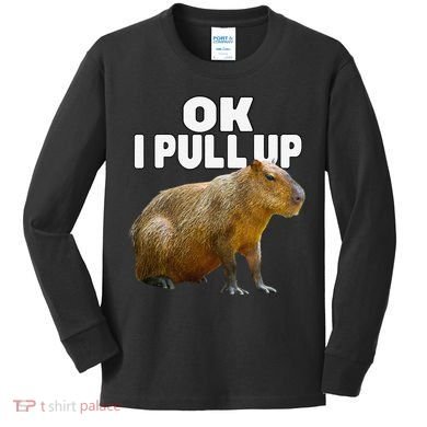 Ok I Pull Up Capybara Funny Capybara Lover Dank Meme Kids Long Sleeve Shirt