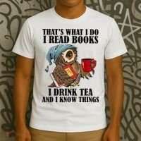 Owl I Read Books Drink Tea Know Things Funny T-Shirt thumb 3