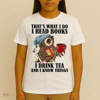 Owl I Read Books Drink Tea Know Things Funny T-Shirt thumb 4