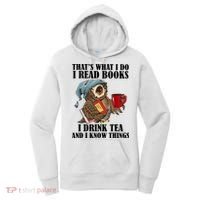 Owl I Read Books Drink Tea Know Things Funny Women's Hoodie thumb 0