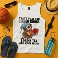 Owl I Read Books Drink Tea Know Things Funny Tank Top thumb 4