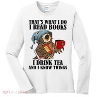 Owl I Read Books Drink Tea Know Things Funny Women's Long Sleeve Shirt thumb 0