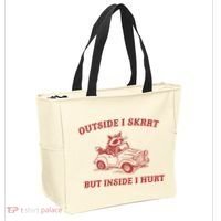 Outside I Skrrt Inside I Hurt Raccoon Tote Bag thumb 2