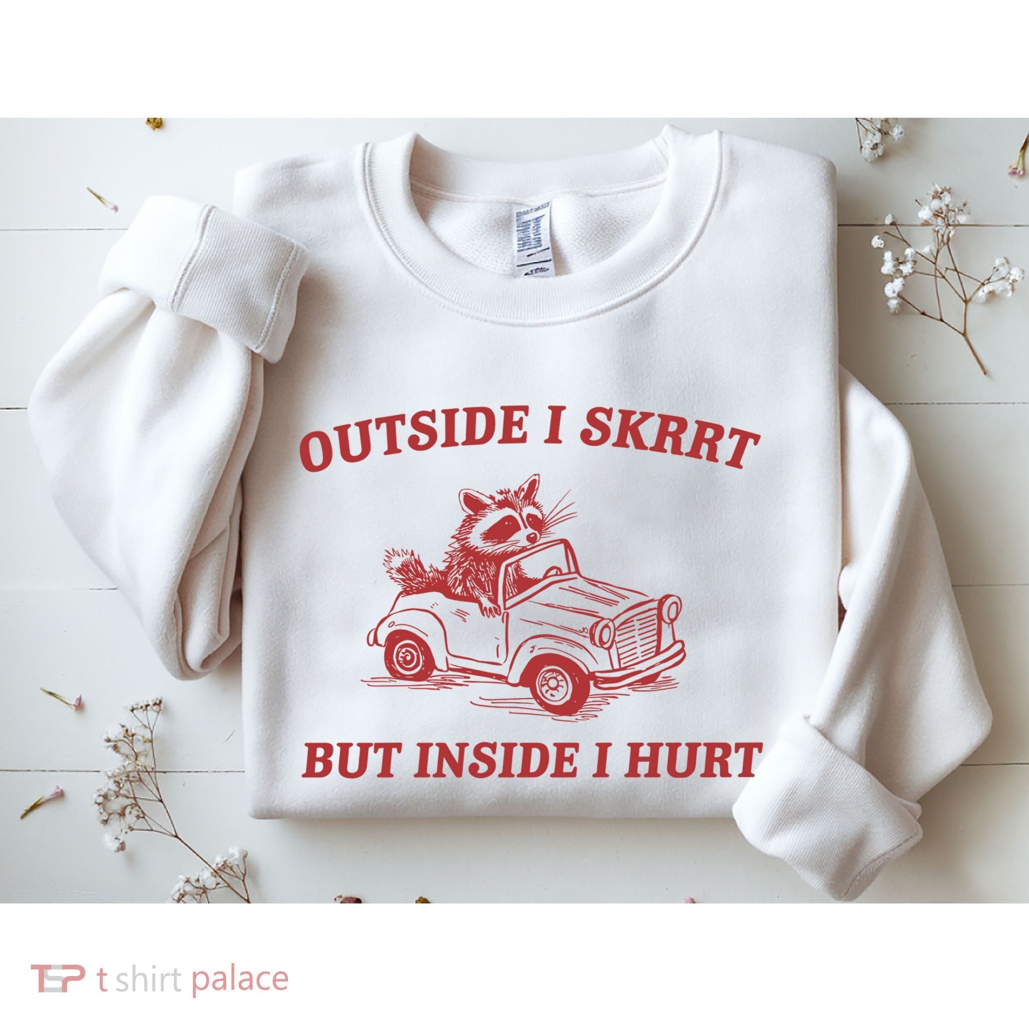 Outside I Skrrt Inside I Hurt Raccoon Sweatshirt