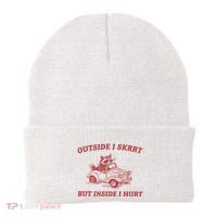 Outside I Skrrt Inside I Hurt Raccoon Beanie thumb 0