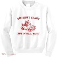 Outside I Skrrt Inside I Hurt Raccoon Kids Sweatshirt thumb 0
