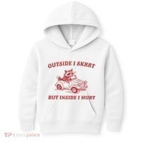 Outside I Skrrt Inside I Hurt Raccoon Kids Hoodie thumb 0