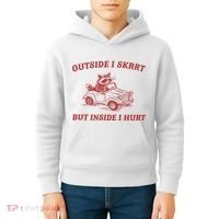 Outside I Skrrt Inside I Hurt Raccoon Kids Hoodie thumb 4