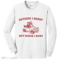 Outside I Skrrt Inside I Hurt Raccoon Kids Long Sleeve Shirt thumb 0