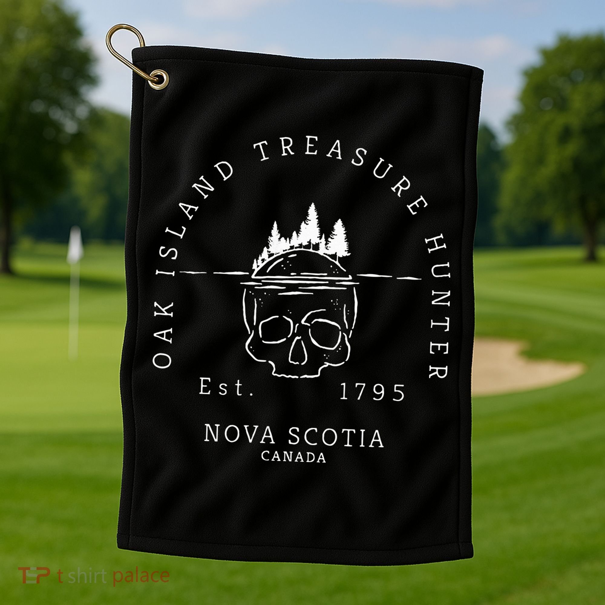 Oak Island Treasure Hunter Skull Gift Golf Towel