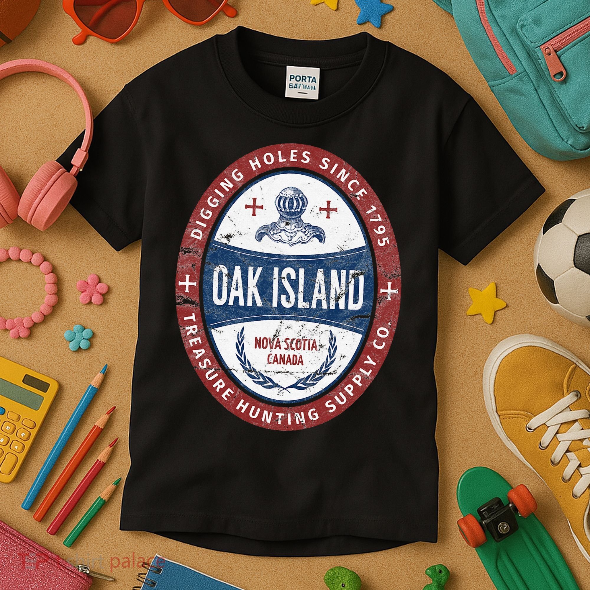 Oak Island Treasure Hunting Retro Templar Knight Treasure Gi Kids T-Shirt