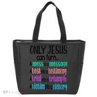Only Jesus Can Turn A Mess To A Message Test Into Testimony Tote Bag thumb 0