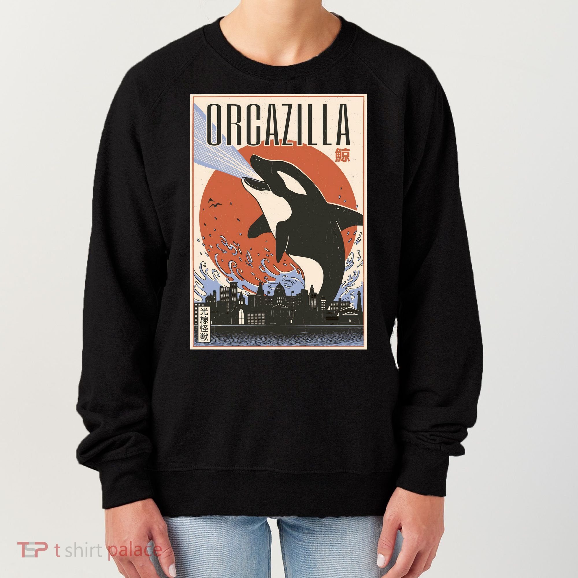 Orcazilla Japanese Poster Orca Women's Sweatshirt