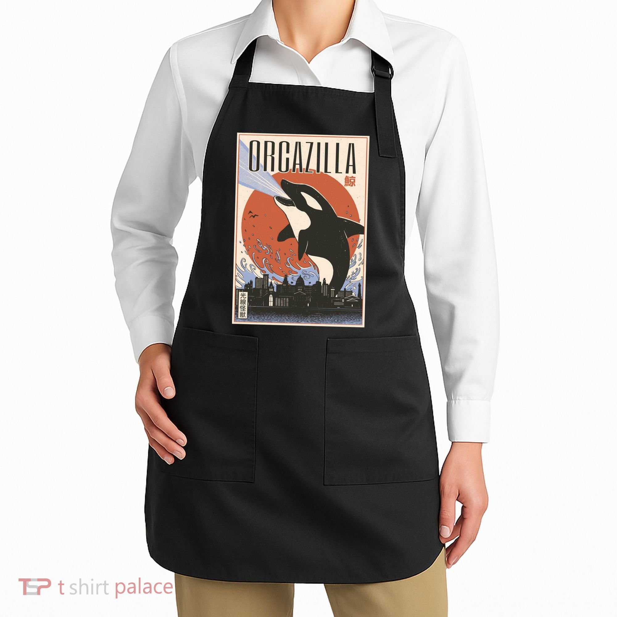 Orcazilla Japanese Poster Orca Apron