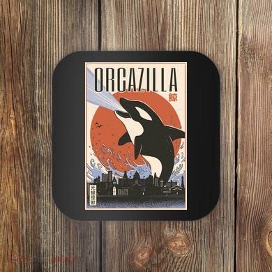 Orcazilla Japanese Poster Orca Coaster