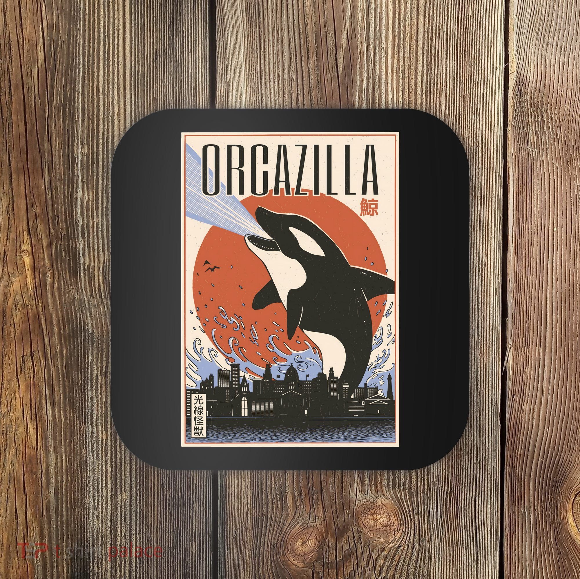 Orcazilla Japanese Poster Orca Coaster