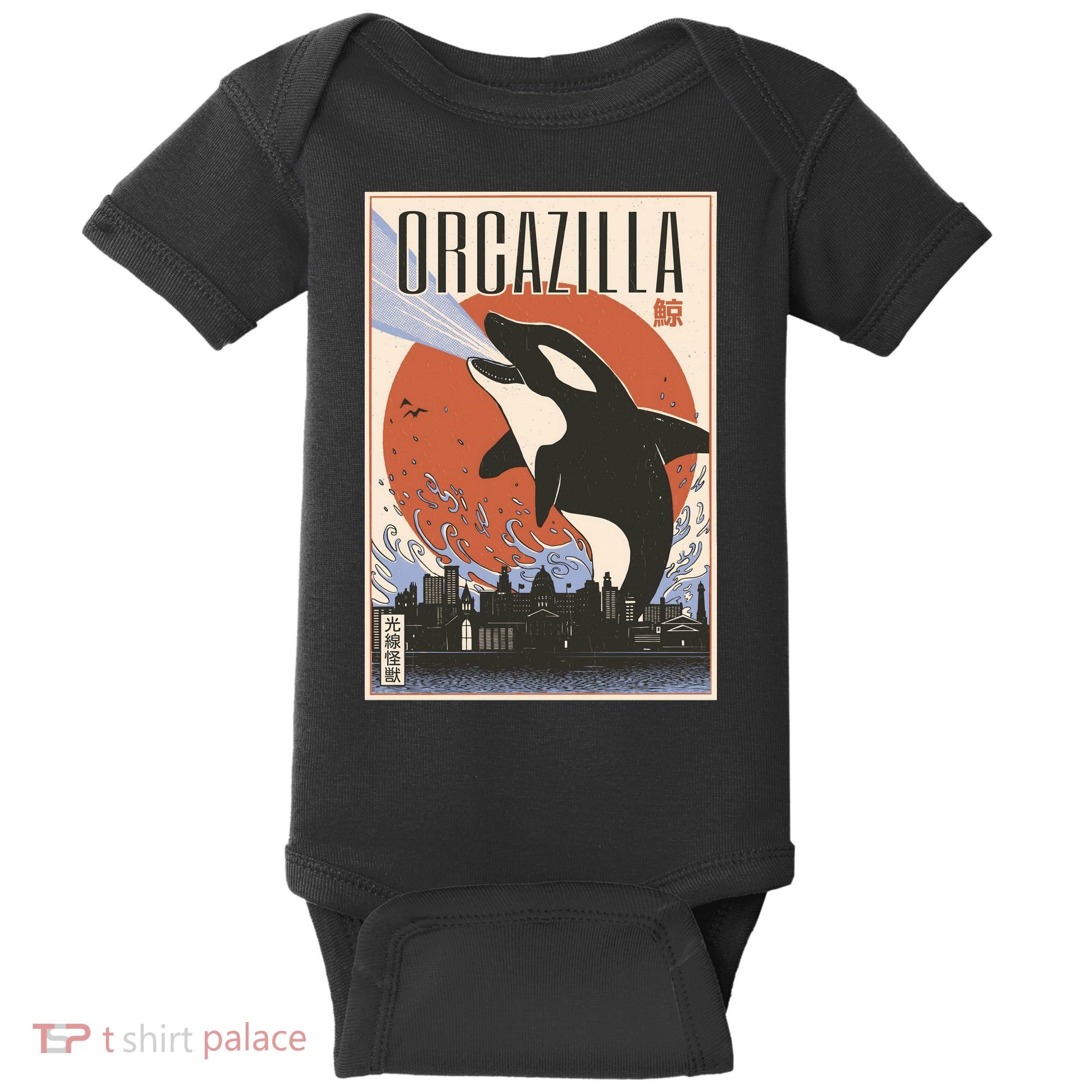 Orcazilla Japanese Poster Orca Baby Bodysuit
