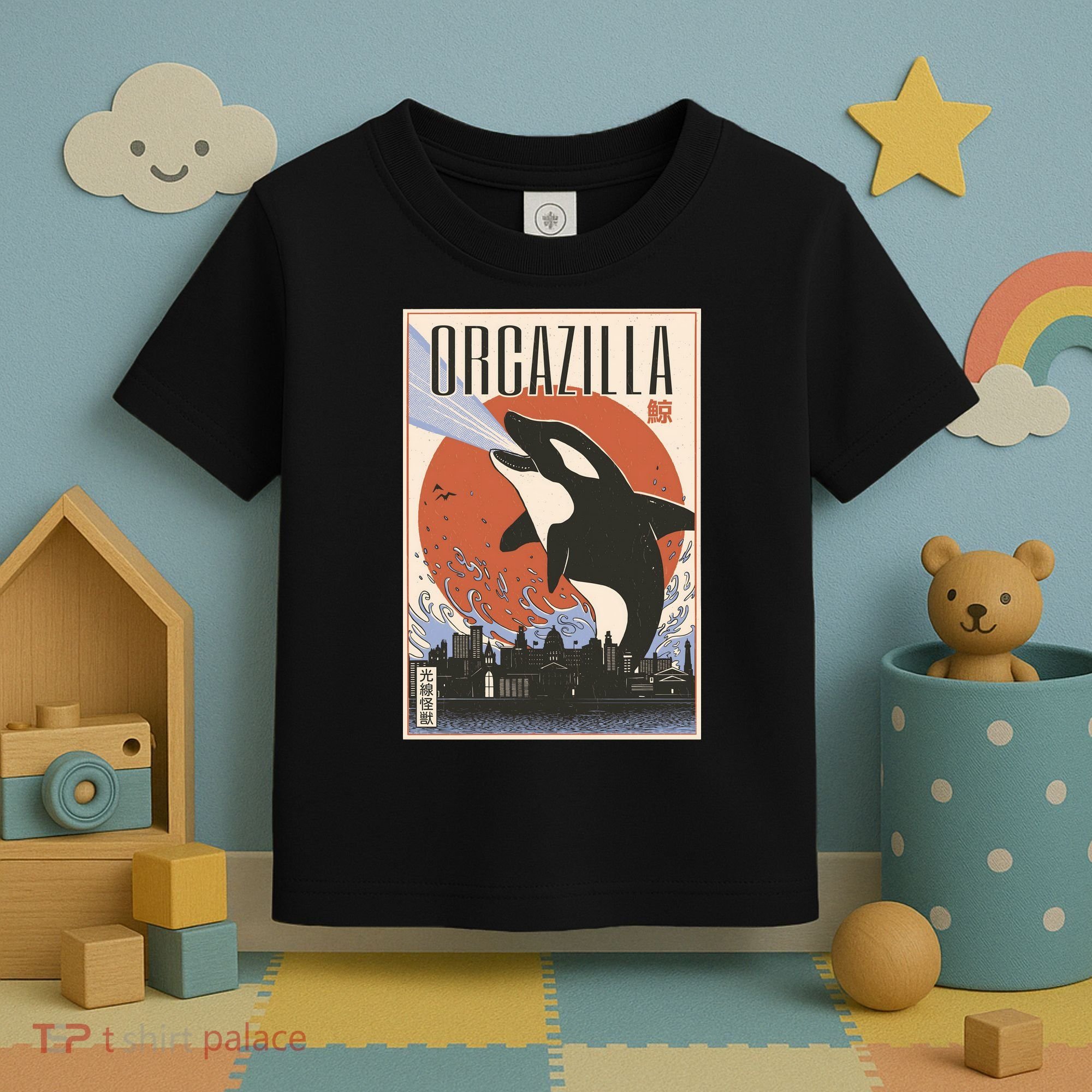 Orcazilla Japanese Poster Orca Toddler T-Shirt