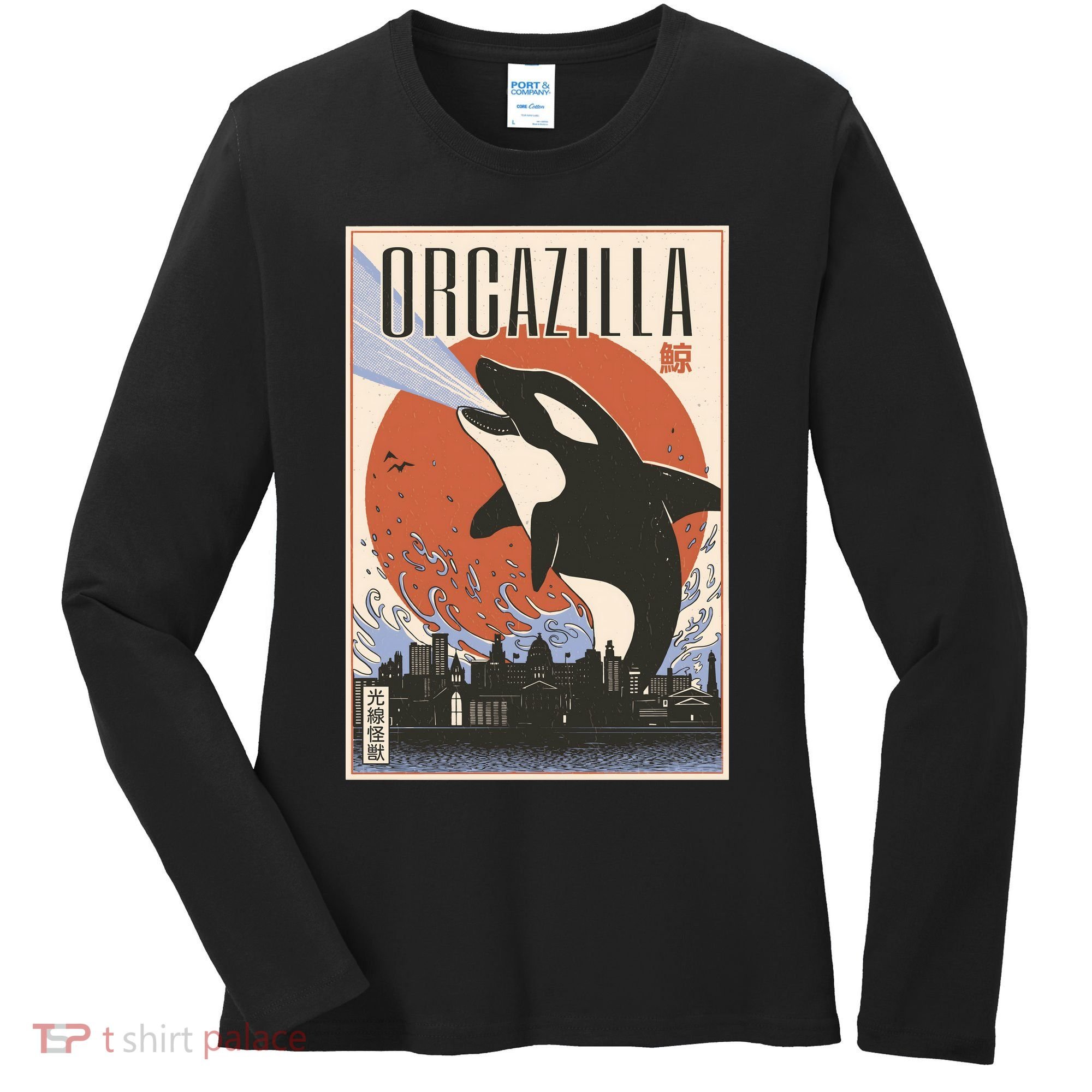 Orcazilla Japanese Poster Orca Women's Long Sleeve Shirt