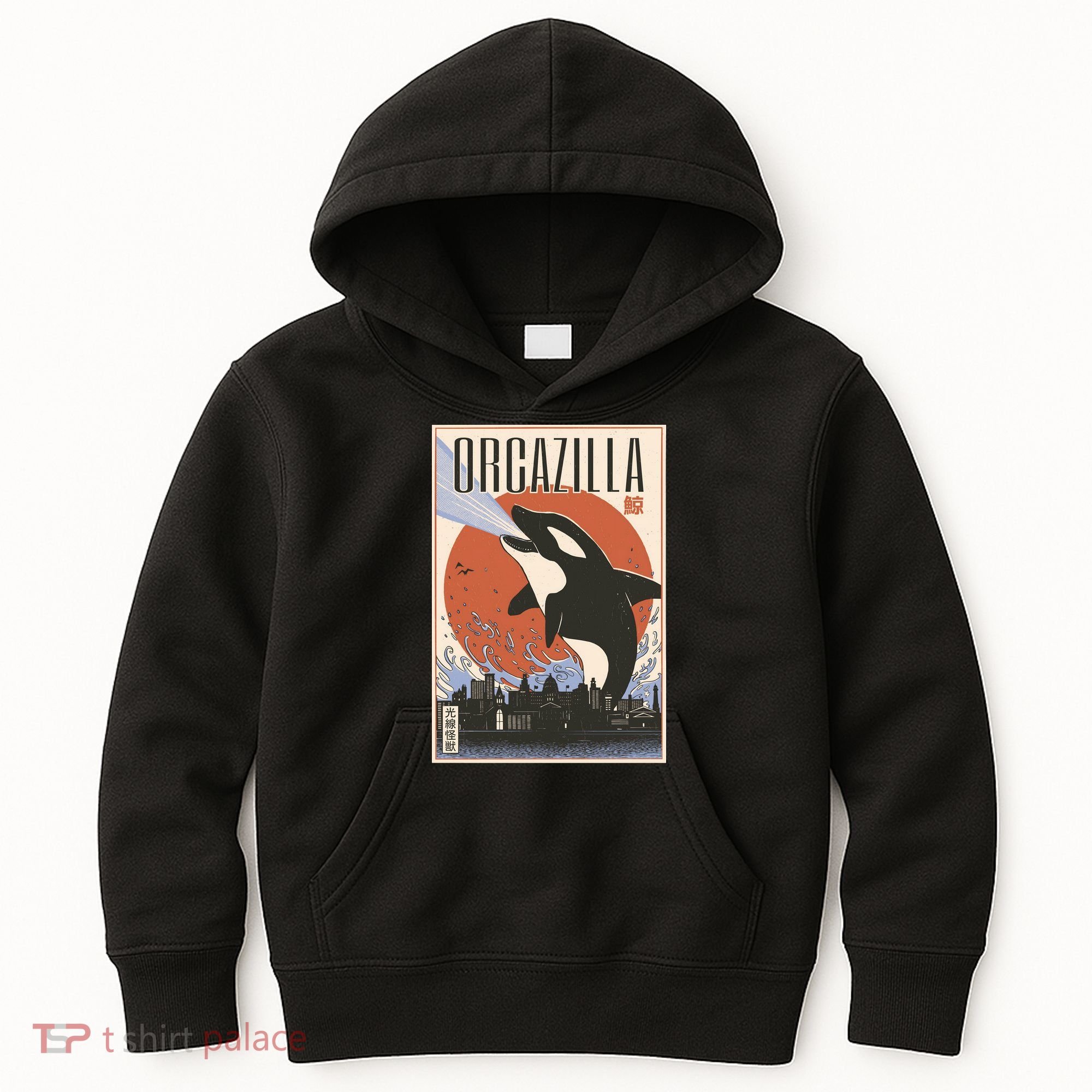 Orcazilla Japanese Poster Orca Kids Hoodie