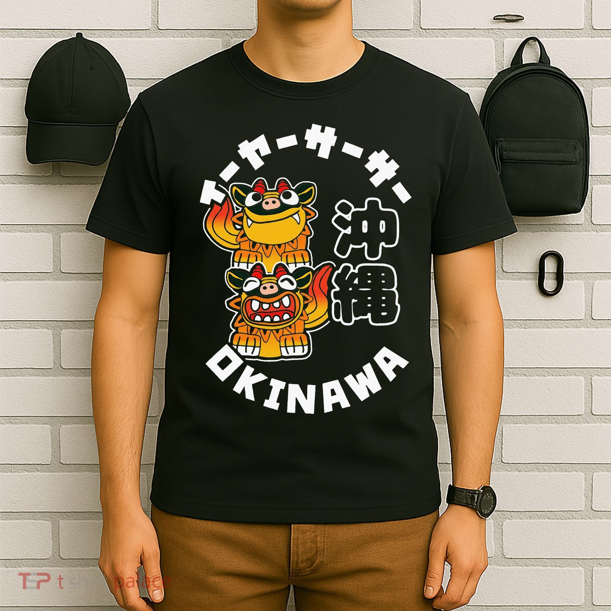 Okinawa Japan Shisa Guardian Lions Okinawa Japanese Kanji T-Shirt