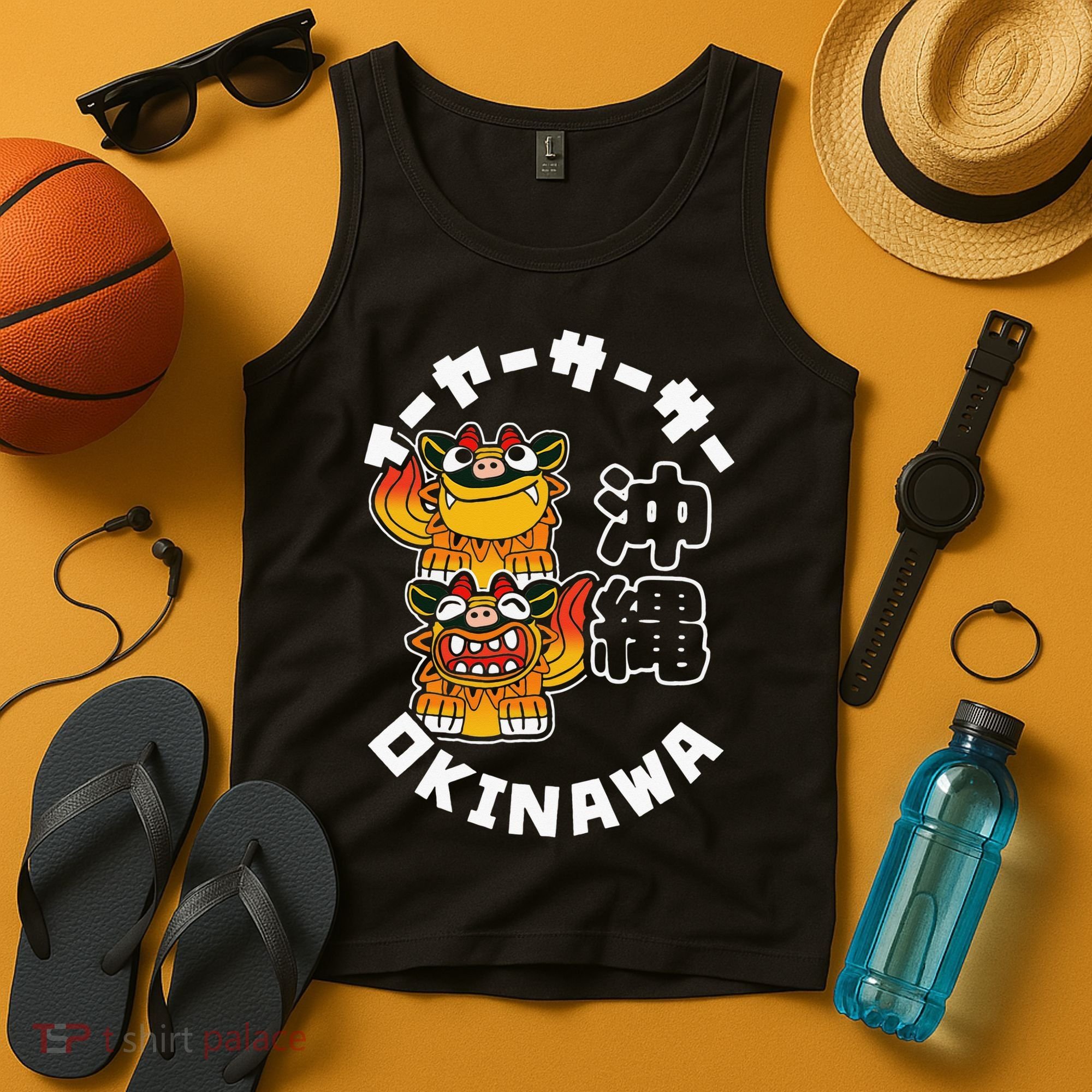 Okinawa Japan Shisa Guardian Lions Okinawa Japanese Kanji Tank Top