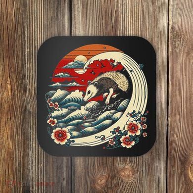 Opossum Japanese Wave Vintage Possum Lover Coaster
